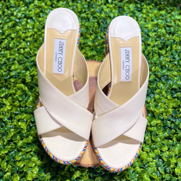 JIMMY CHOO Dovina 100 Latte Nappa Wedges 6.5 - Picture 8 of 13